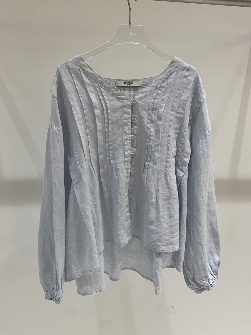 FABRIC東大門實拍女裝新品休閑推薦襯衫蕾絲衫亞麻布褶裥FABRIC襯衫/蕾絲衫圖色2