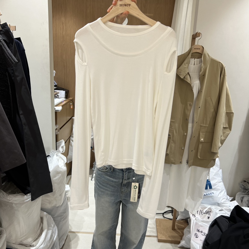 HOWFF韓國直郵女士新款人氣休閑26春夏推薦熱賣長袖T恤鏤空HOWFF長袖T恤圖色1