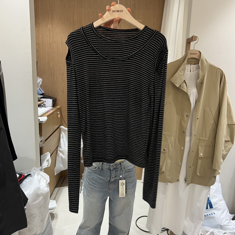 HOWFF韓國直郵女士新款人氣休閑26春夏推薦熱賣長袖T恤鏤空HOWFF長袖T恤圖色4