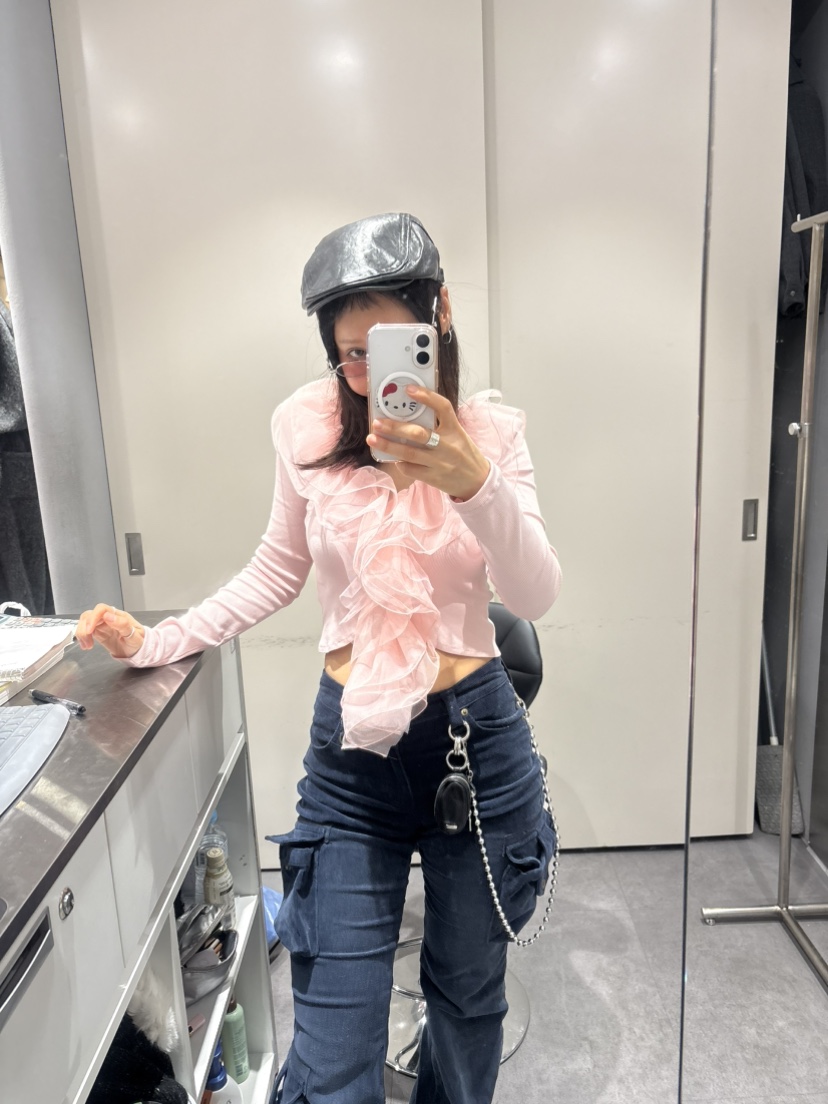 PLATFORM-L韓國直郵女裝新款真品推薦熱賣長袖T恤荷葉邊PLATFORM長袖T恤