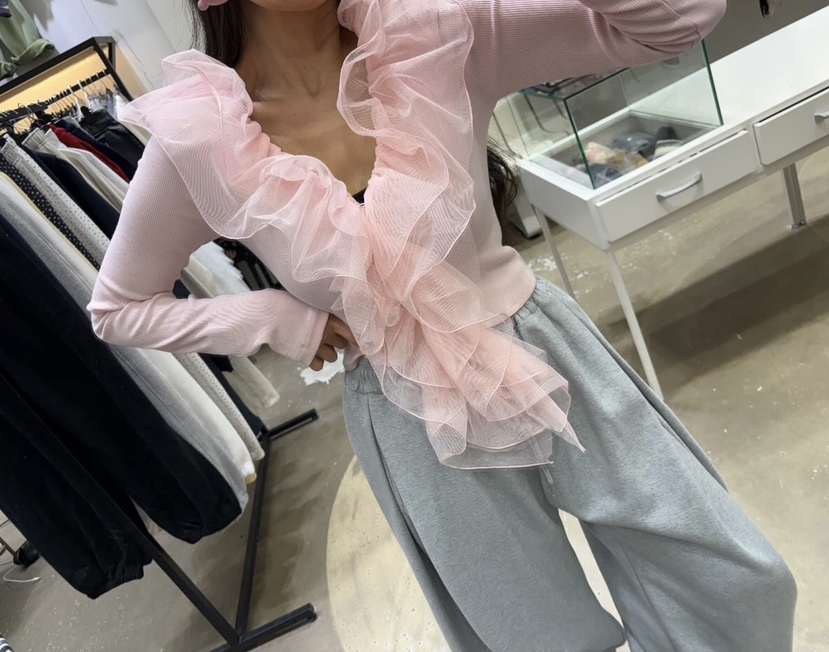 PLATFORM-L韓國直郵女裝新款真品推薦熱賣長袖T恤荷葉邊PLATFORM長袖T恤