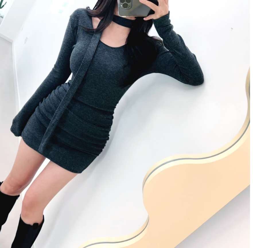 BUTTON 12韓國代購女士新款休閑人氣26春夏連衣裙含脖帶BUTTON 12連衣裙圖色1