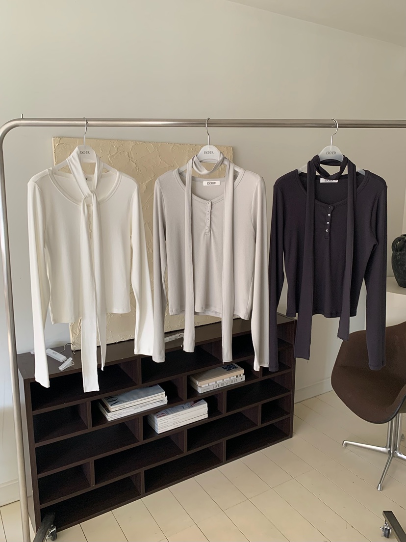 ESCHER韓國直郵女裝新款休閑時尚真品26春夏長袖T恤含脖帶ESCHER長袖T恤