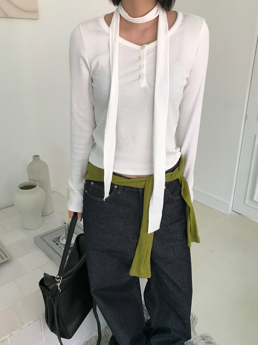 ESCHER韓國直郵女裝新款休閑時尚真品26春夏長袖T恤含脖帶ESCHER長袖T恤