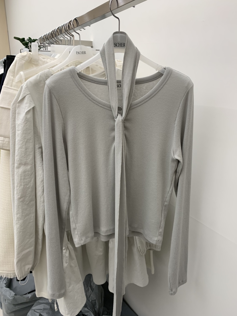 ESCHER韓國直郵女裝新款休閑時尚真品26春夏長袖T恤含脖帶ESCHER長袖T恤圖色1