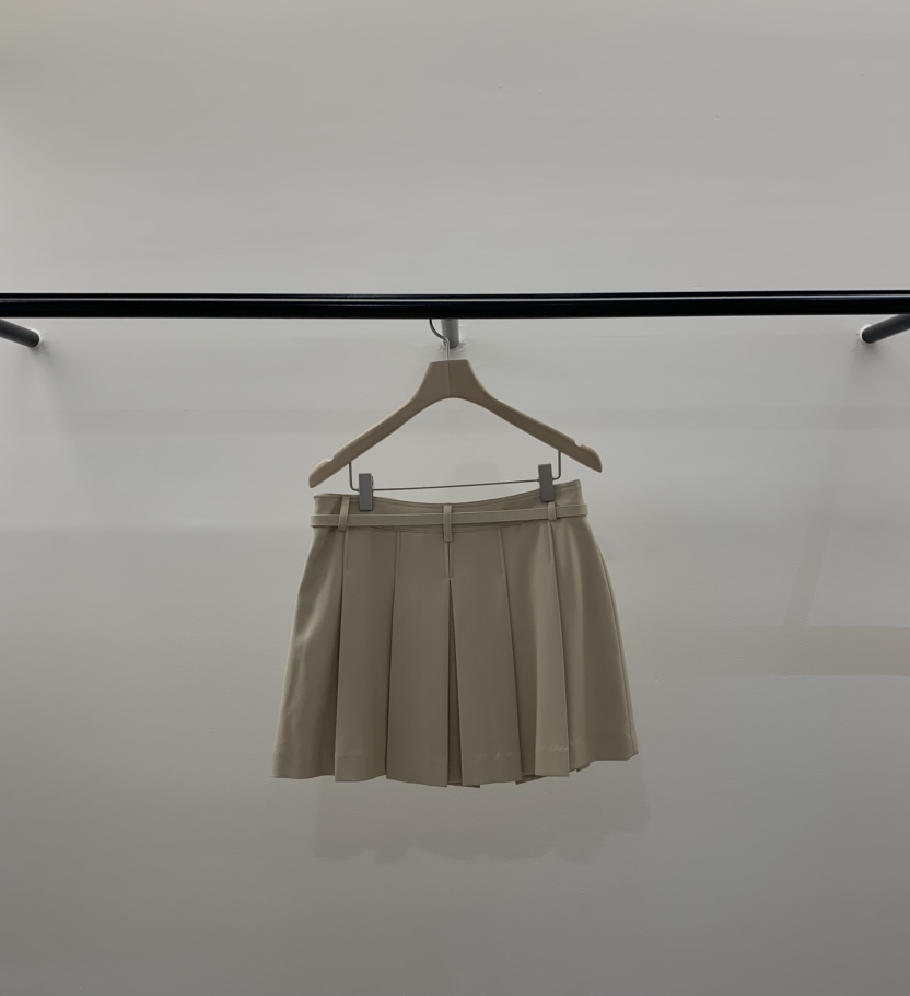 LA CREME東大門代購女裝新款時尚短裙含腰帶百褶系帶褶裙LA CREME短裙