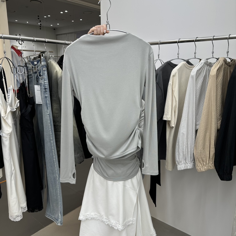 ENHANCE韓國代購女士新款熱賣26春夏職業人氣長袖T恤褶裥ENHANCE/HOPESMORE長袖T恤