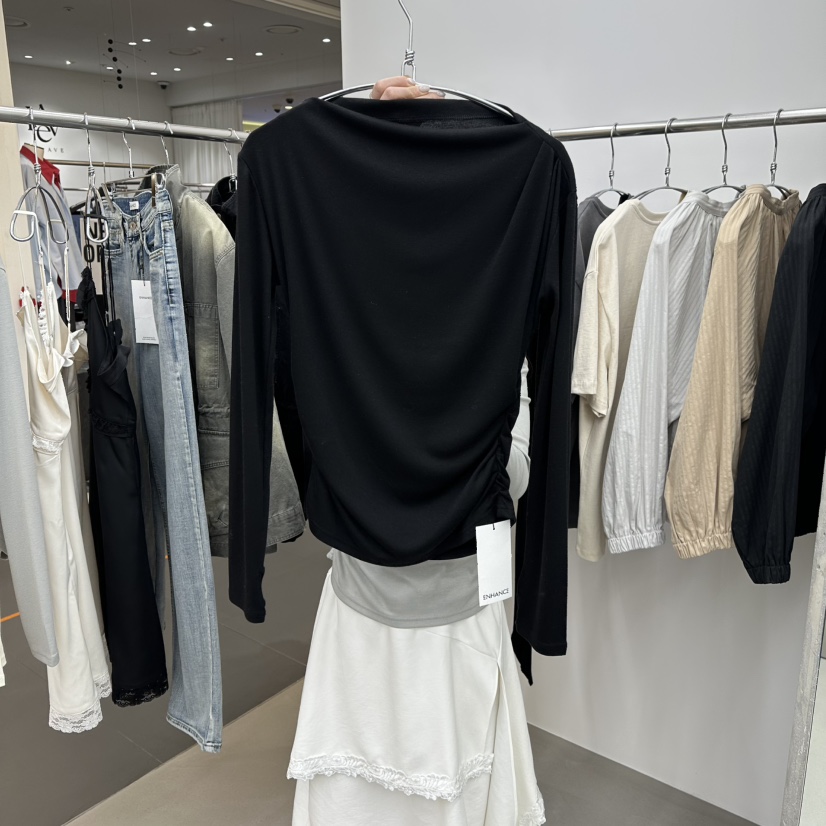 ENHANCE韓國代購女士新款熱賣26春夏職業人氣長袖T恤褶裥ENHANCE/HOPESMORE長袖T恤圖色3