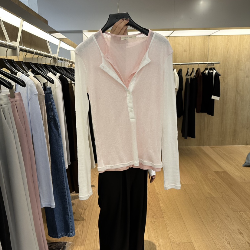 LEFANCY韓國直郵女士新品推薦26春夏時尚真品長袖T恤假兩件LEFANCY長袖T恤圖色1