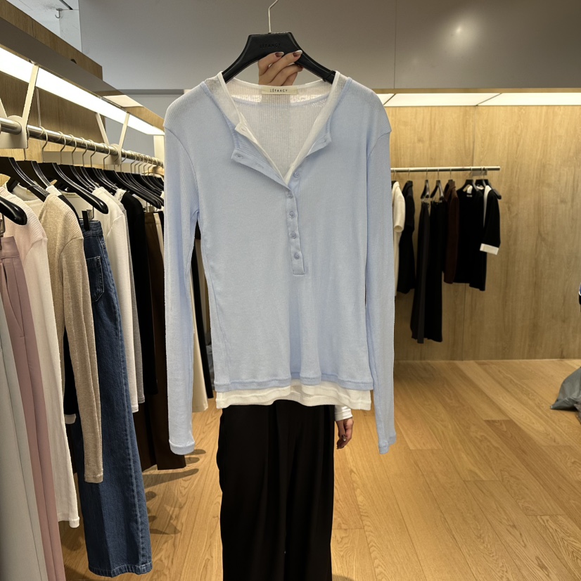 LEFANCY韓國直郵女士新品推薦26春夏時尚真品長袖T恤假兩件LEFANCY長袖T恤圖色2