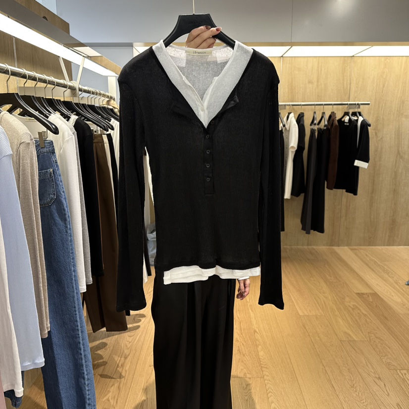 LEFANCY韓國直郵女士新品推薦26春夏時尚真品長袖T恤假兩件LEFANCY長袖T恤圖色4