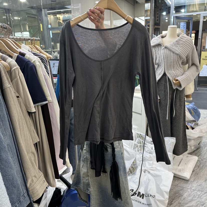 FOUNDATION韓國直郵女裝新款熱賣休閑26春夏人氣職業長袖T恤FOUNDATION長袖T恤