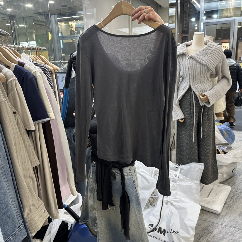 FOUNDATION韓國直郵女裝新款熱賣休閑26春夏人氣職業長袖T恤FOUNDATION長袖T恤圖色2