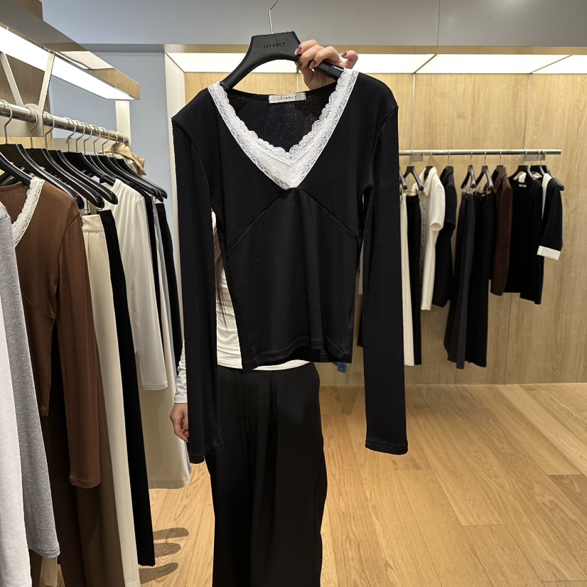 LEFANCY韓國直郵女裝新款推薦真品時尚26春夏長袖T恤假兩件LEFANCY長袖T恤圖色4