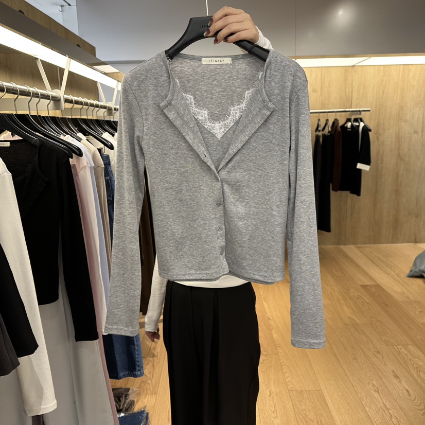 LEFANCY韓國代購女裝新款真品推薦26春夏休閑長袖T恤假兩件LEFANCY長袖T恤圖色2