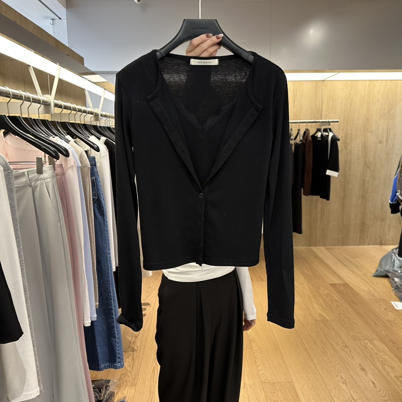 LEFANCY韓國代購女裝新款真品推薦26春夏休閑長袖T恤假兩件LEFANCY長袖T恤圖色3