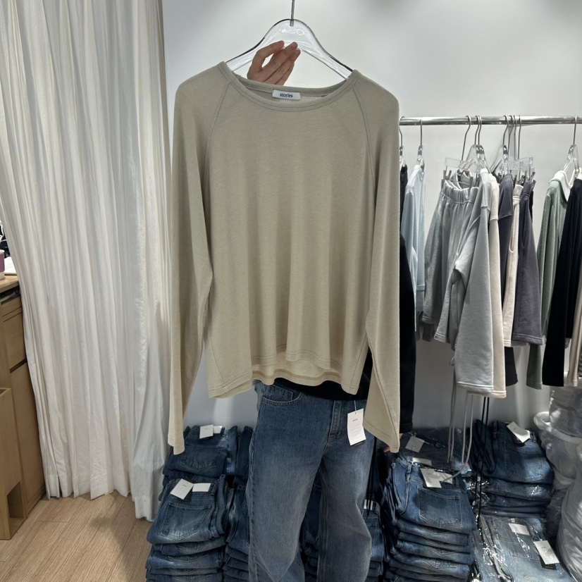 STORIES東大門代購女裝新品休閑熱賣真品時尚長袖T恤插肩袖STORIES長袖T恤圖色2