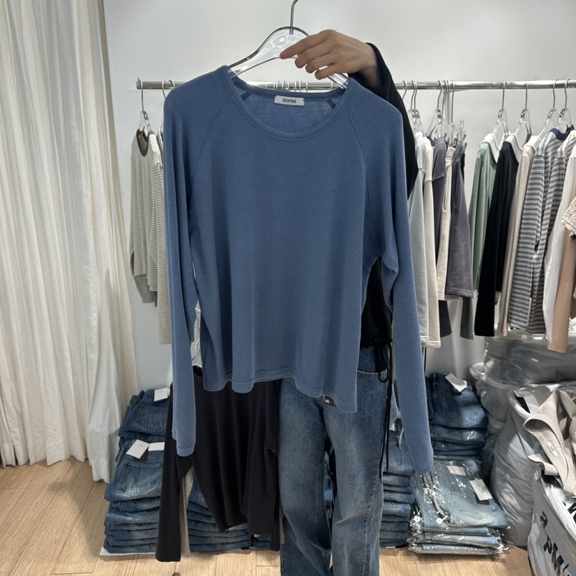 STORIES東大門代購女裝新品休閑熱賣真品時尚長袖T恤插肩袖STORIES長袖T恤圖色5