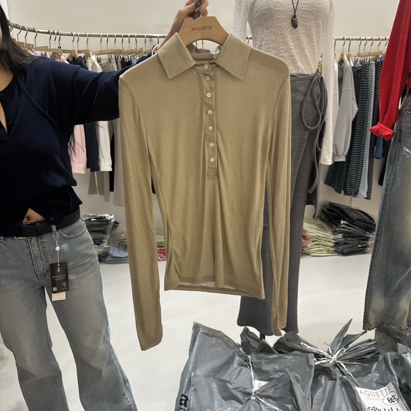 BAGUETTE-P東大門代購女裝新品休閑熱賣時尚長袖T恤天絲BAGUETTE-P長袖T恤圖色3