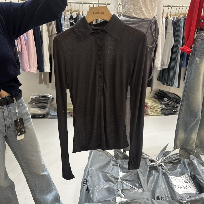 BAGUETTE-P東大門代購女裝新品休閑熱賣時尚長袖T恤天絲BAGUETTE-P長袖T恤圖色4