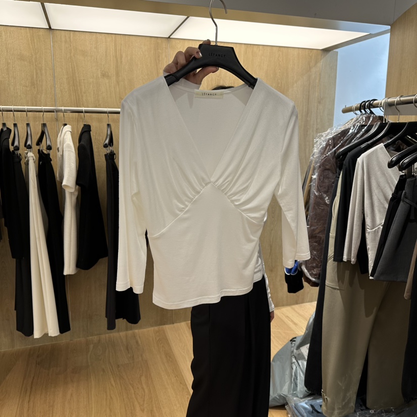 LEFANCY東大門實拍女士新款人氣熱賣職業時尚長袖T恤褶皺LEFANCY長袖T恤圖色1