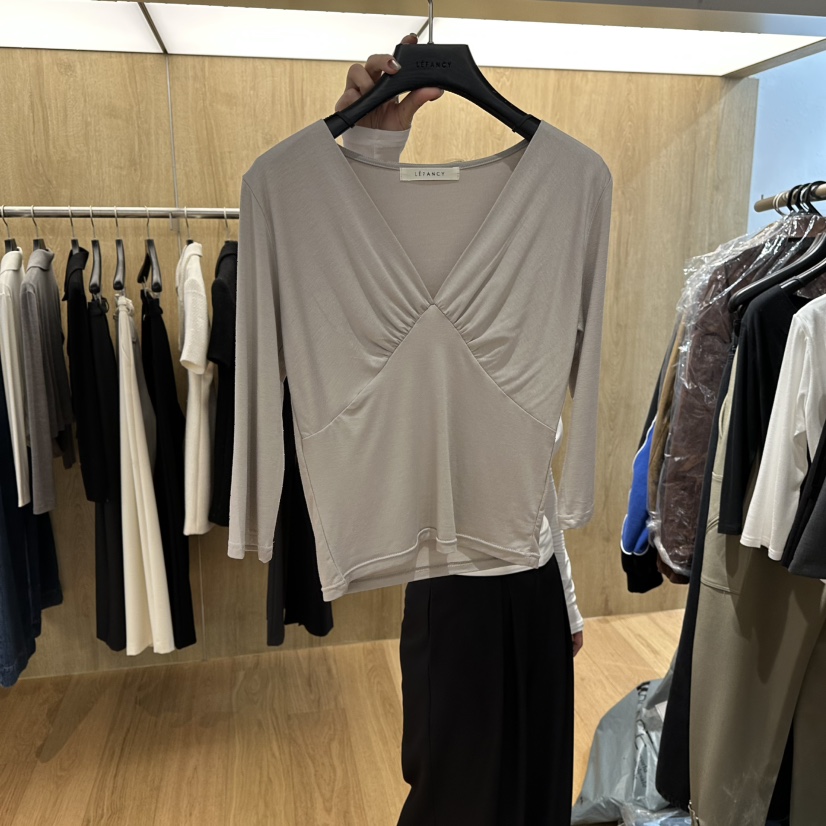 LEFANCY東大門實拍女士新款人氣熱賣職業時尚長袖T恤褶皺LEFANCY長袖T恤圖色2