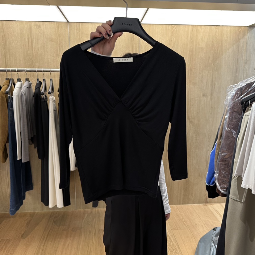 LEFANCY東大門實拍女士新款人氣熱賣職業時尚長袖T恤褶皺LEFANCY長袖T恤圖色3