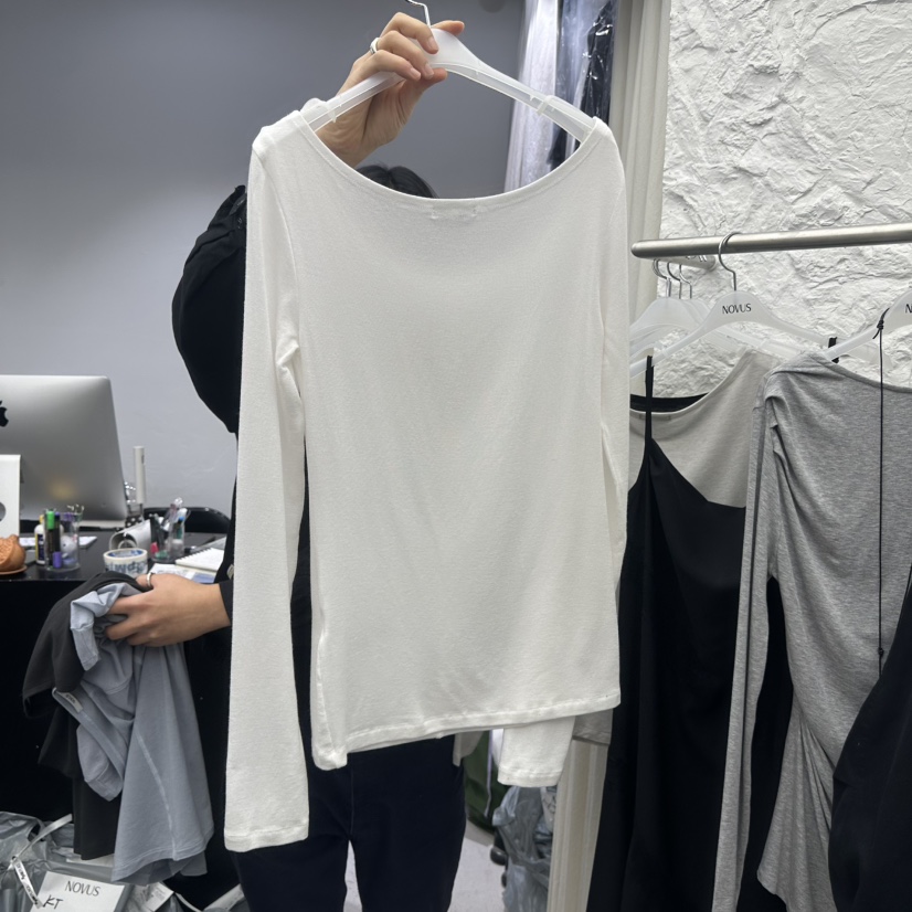 NOVUS東大門實拍女士新品真品職業熱賣休閑長袖T恤V領透明NOVUS長袖T恤