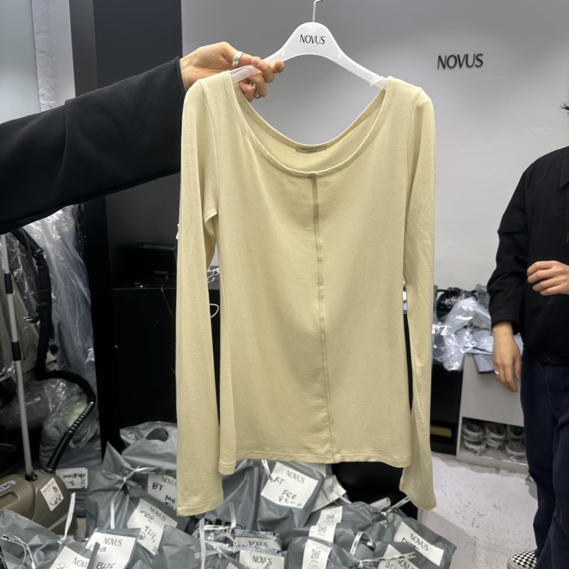 NOVUS東大門實拍女士新品真品職業熱賣休閑長袖T恤V領透明NOVUS長袖T恤圖色3