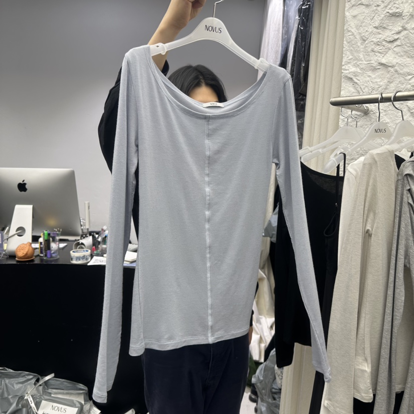 NOVUS東大門實拍女士新品真品職業熱賣休閑長袖T恤V領透明NOVUS長袖T恤圖色4