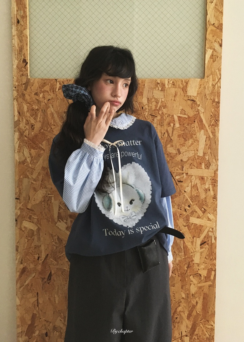 BY CHAPTER東大門代購女士新款真品時尚T恤不含內搭兔子BY ChapterT恤圖色3