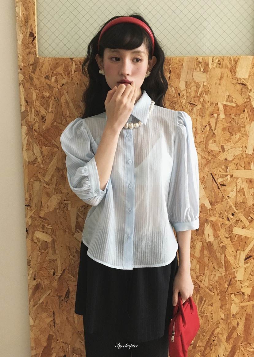 BY CHAPTER韓國直郵女士新品時尚熱賣人氣襯衫蕾絲衫泡泡袖BY Chapter襯衫/蕾絲衫圖色1