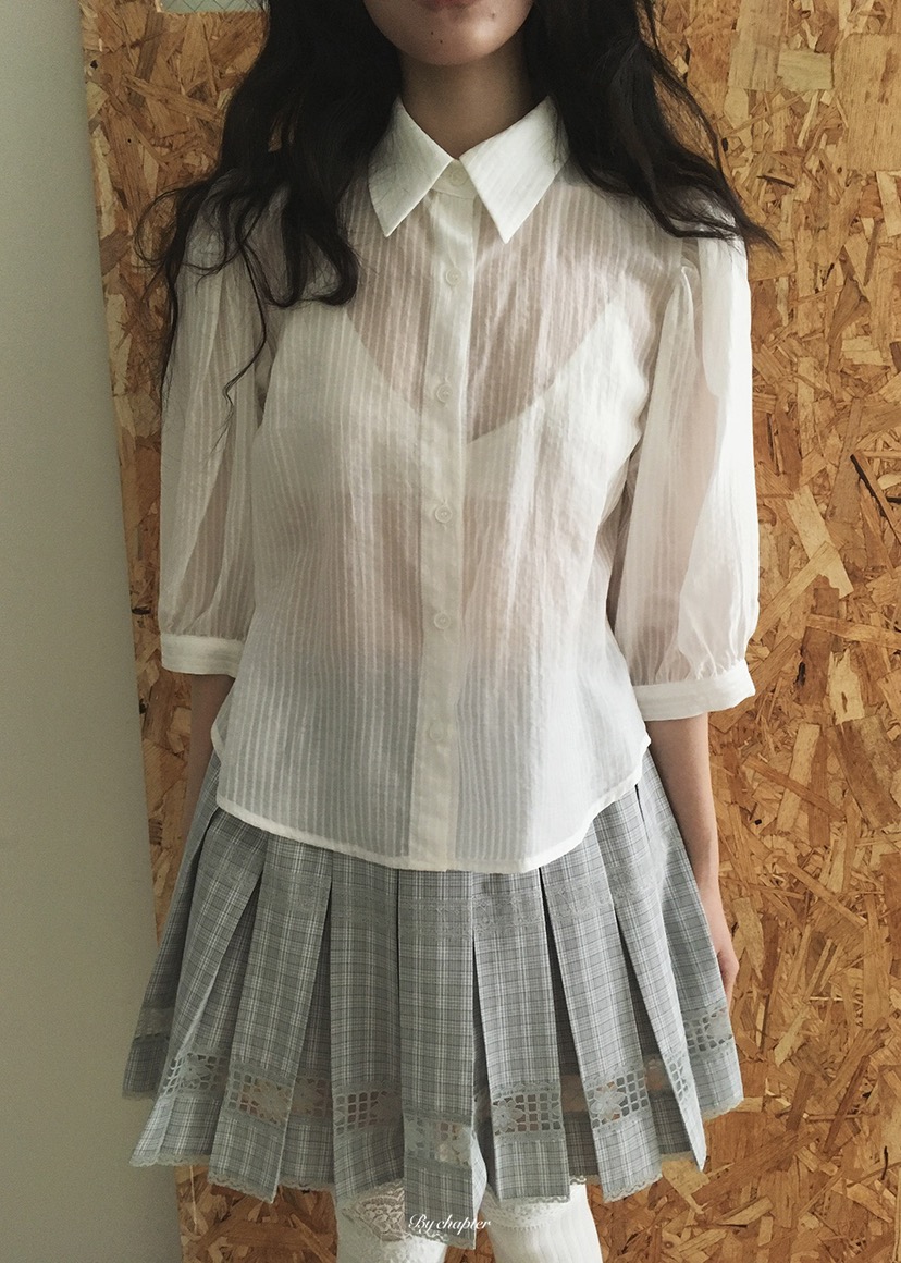 BY CHAPTER韓國直郵女士新品時尚熱賣人氣襯衫蕾絲衫泡泡袖BY Chapter襯衫/蕾絲衫圖色3無花刺繡