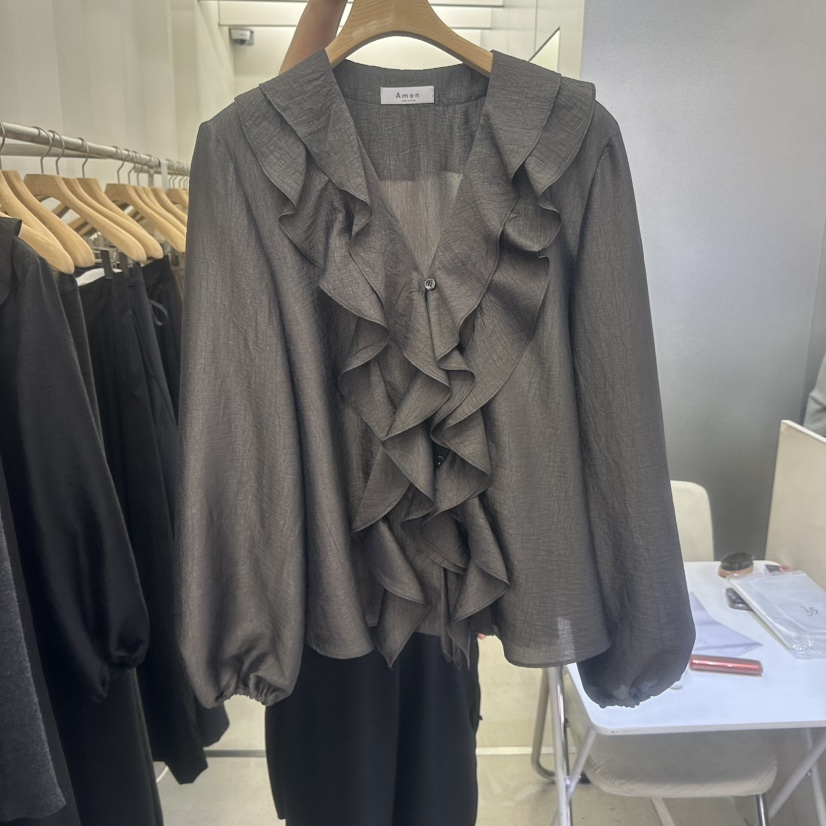 AMON韓國直郵女裝新款熱賣26春夏休閑推薦人氣襯衫蕾絲衫AMON襯衫/蕾絲衫圖色2墨色