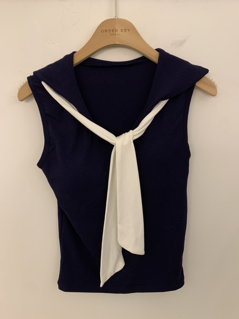 UNDER KEY東大門代購女士新品休閑熱賣真品吊帶背心含領帶UNDER KEY吊帶/背心圖色2深藍色