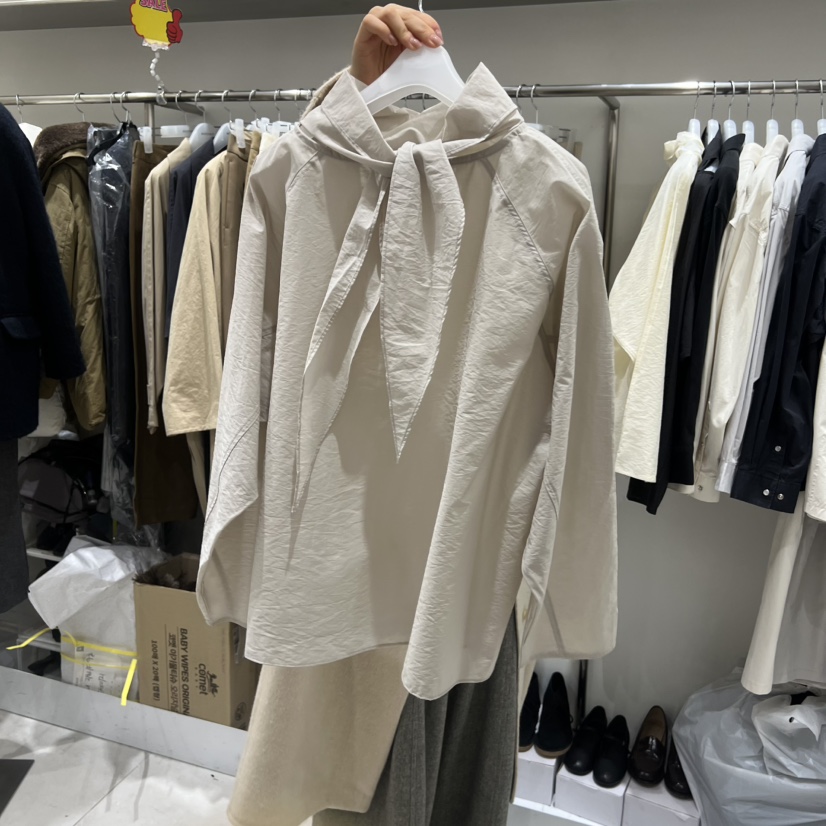 WOOD SAGE東大門代購女士新款26春夏休閑襯衫蕾絲衫系帶WOOD SAGE襯衫/蕾絲衫