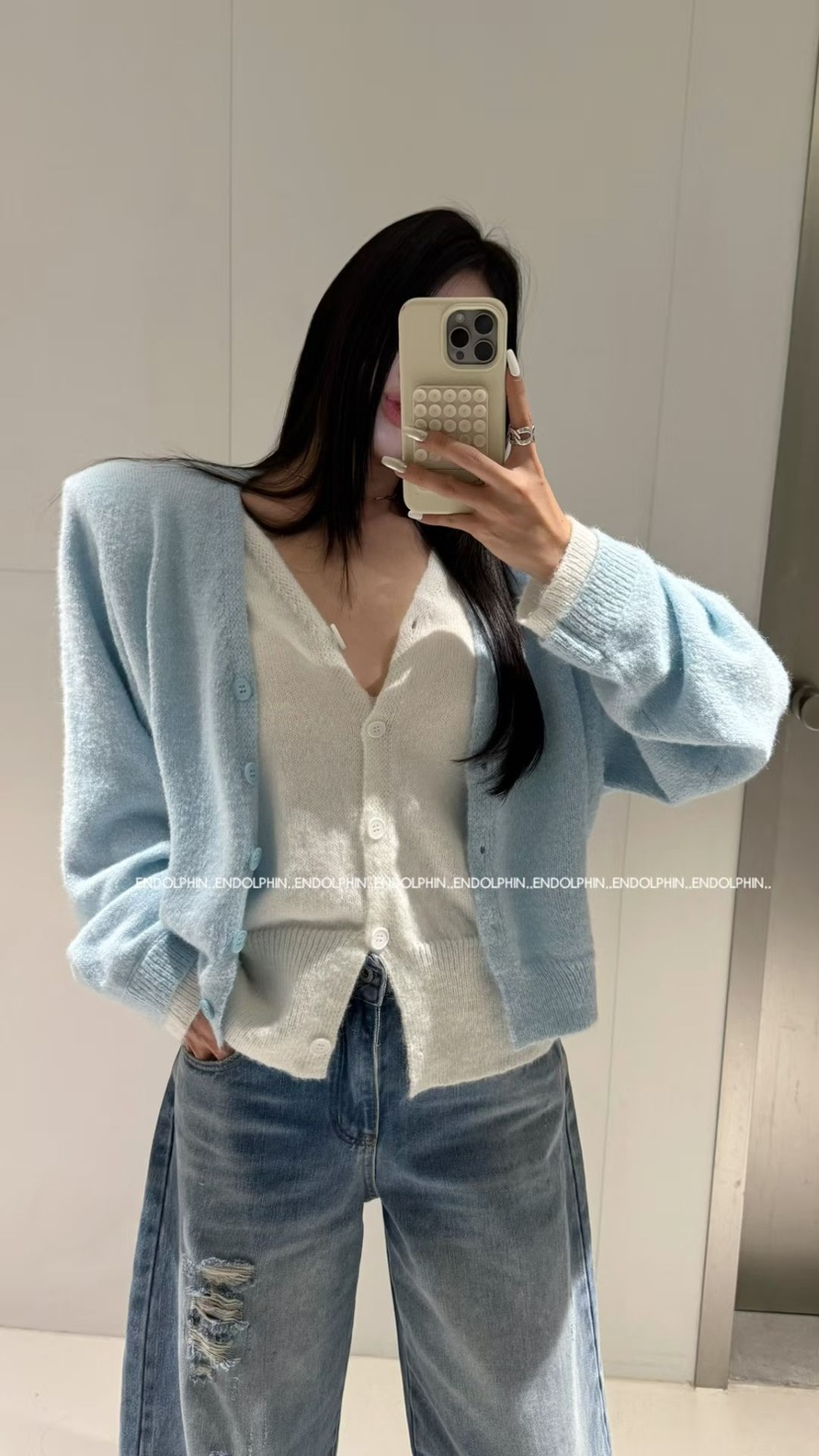ENDOLPHIN東大門實拍女士新款推薦休閑職業針織衫假兩件開衫ENDOLPHIN針織衫