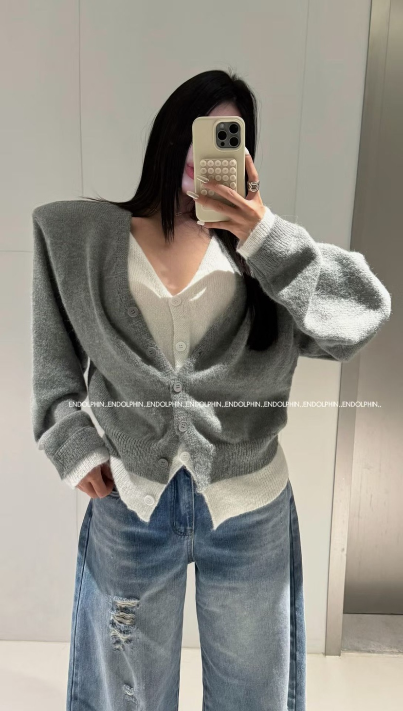 ENDOLPHIN東大門實拍女士新款推薦休閑職業針織衫假兩件開衫ENDOLPHIN針織衫圖色3