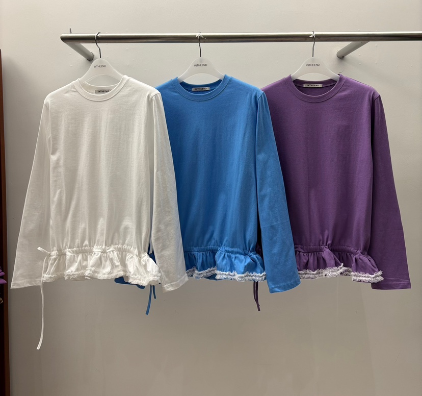 INTHEEND東大門代購女裝新品職業人氣時尚推薦長袖T恤蕾絲INTHEEND長袖T恤