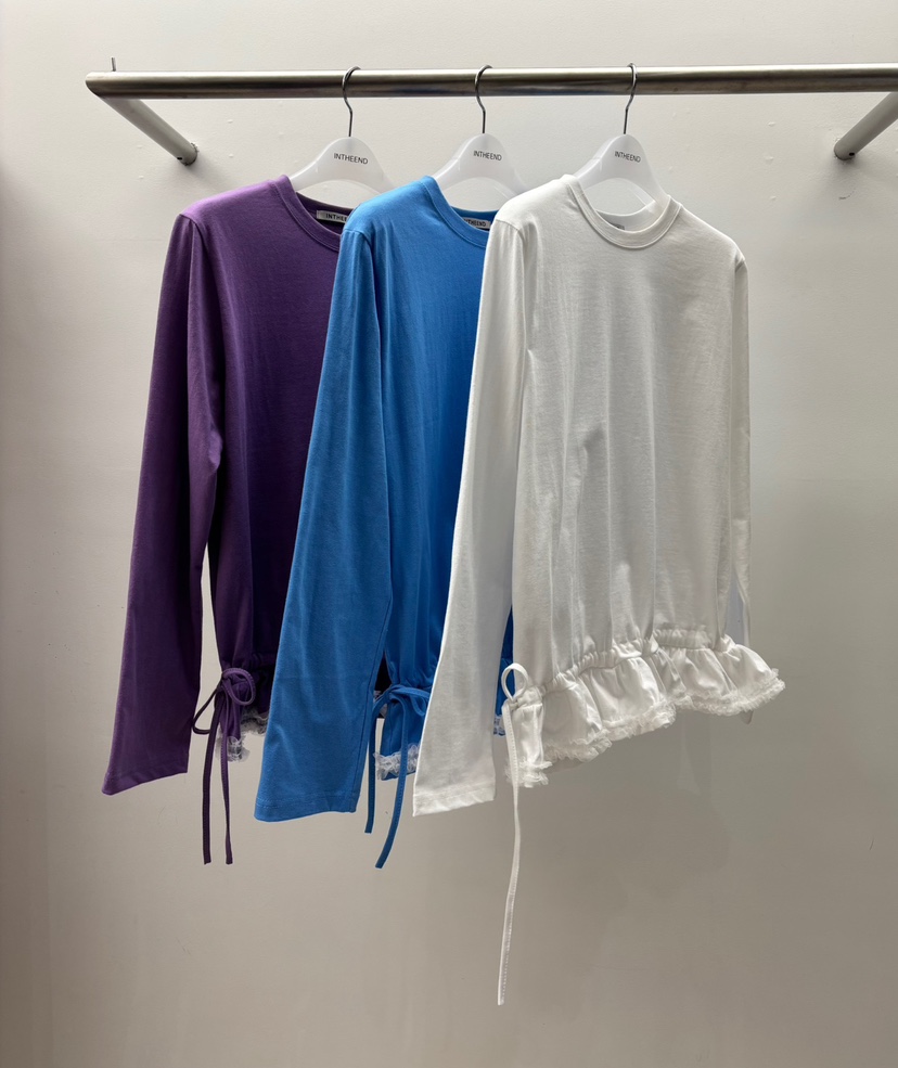 INTHEEND東大門代購女裝新品職業人氣時尚推薦長袖T恤蕾絲INTHEEND長袖T恤