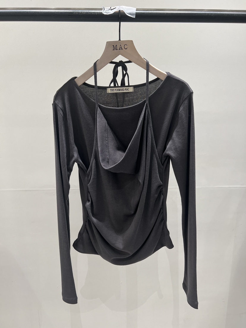 MAC東大門實拍女裝新品熱賣人氣時尚真品26春夏長袖T恤假兩件THE FORWARD MAC長袖T恤圖色2墨色