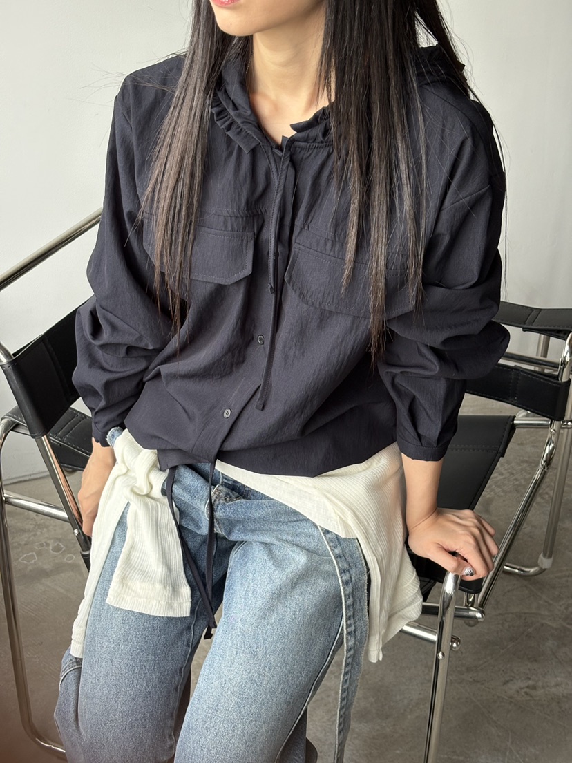 Verbena韓國代購女士新款真品職業熱賣26春夏襯衫蕾絲衫口袋Verbena襯衫/蕾絲衫