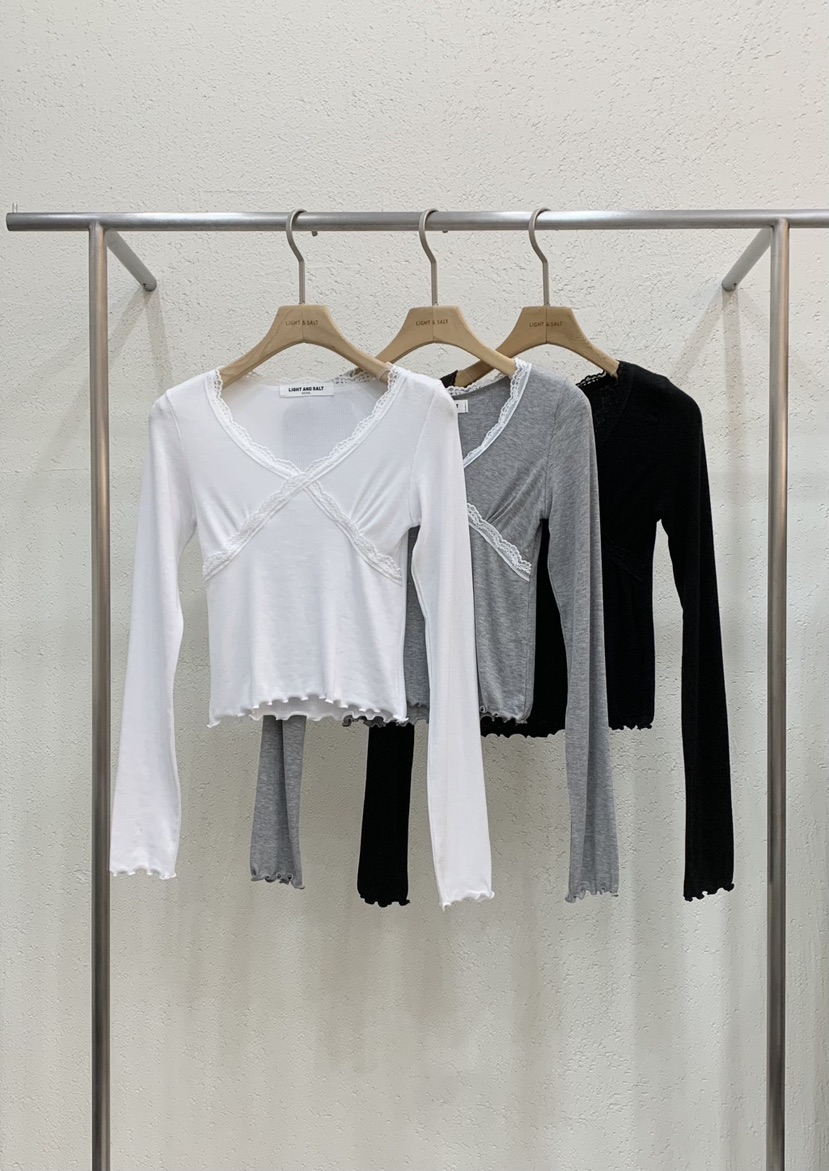 LIGHT AND SALT東大門直郵女士新品26春夏人氣長袖T恤蕾絲LIGHT AND SALT長袖T恤