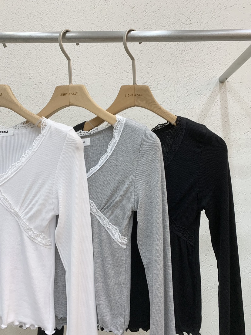 LIGHT AND SALT東大門直郵女士新品26春夏人氣長袖T恤蕾絲LIGHT AND SALT長袖T恤