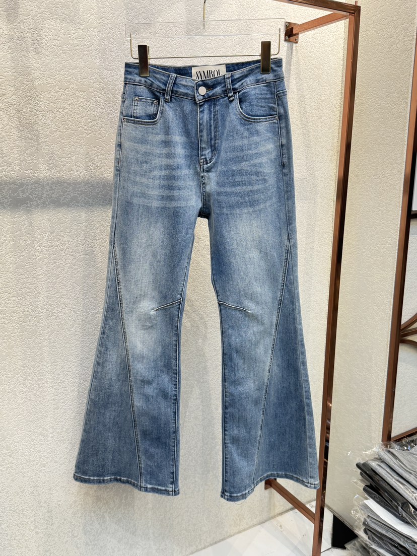 SYMBOL韓國代購女裝新款職業人氣時尚真品牛仔褲喇叭褶裥SYMBOL牛仔褲圖色1