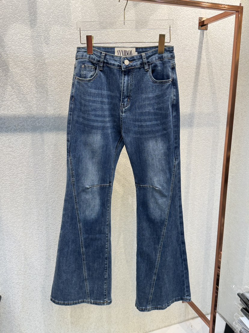 SYMBOL韓國代購女裝新款職業人氣時尚真品牛仔褲喇叭褶裥SYMBOL牛仔褲圖色2