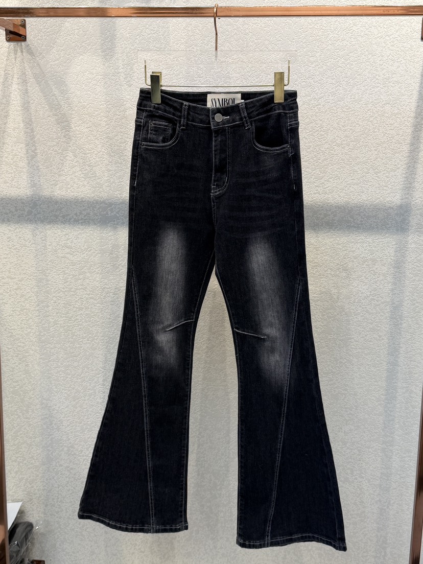 SYMBOL韓國代購女裝新款職業人氣時尚真品牛仔褲喇叭褶裥SYMBOL牛仔褲圖色3