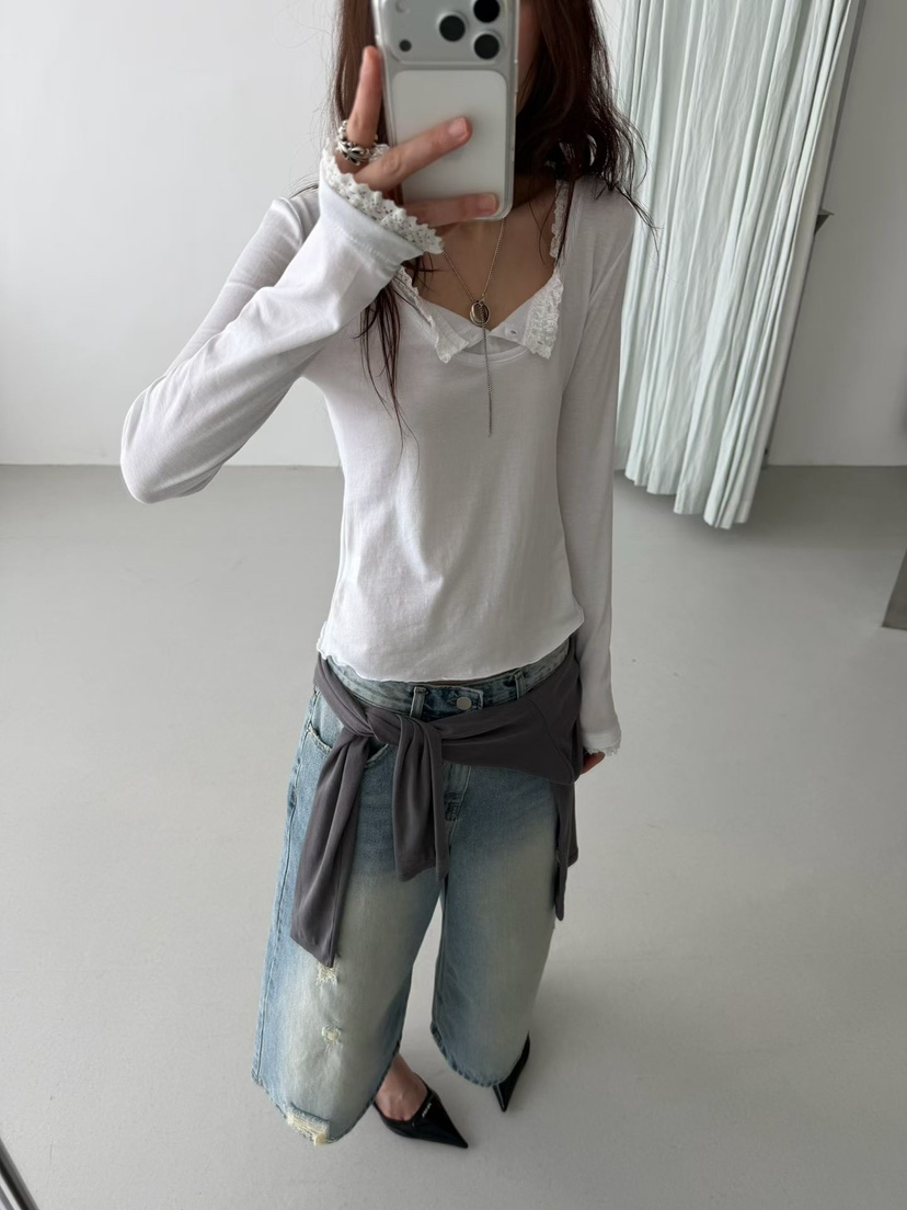 MINIMUZE韓國直郵女裝新品休閑26春夏推薦真品長袖T恤雙層MINIMUZE長袖T恤