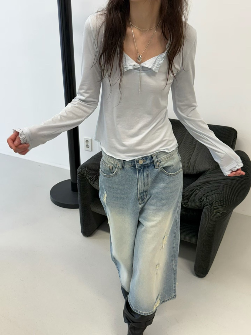 MINIMUZE韓國直郵女裝新品休閑26春夏推薦真品長袖T恤雙層MINIMUZE長袖T恤