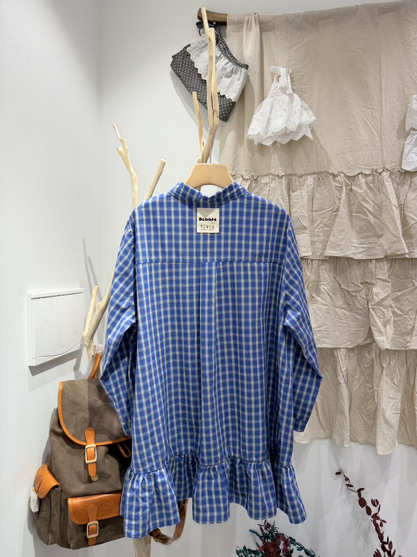 BLOOM東大門實拍女士新品職業休閑真品人氣襯衫蕾絲衫格子BLOOM-S襯衫/蕾絲衫
